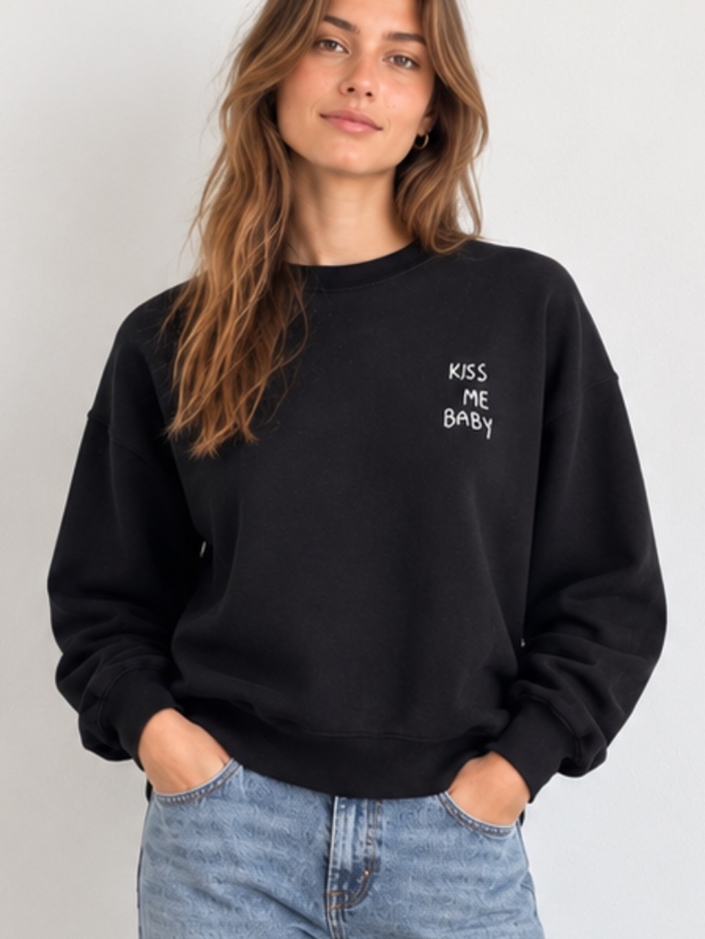 Diamonds + Sweatshirts Kiss Me Baby Embroidered Sweatshirt S